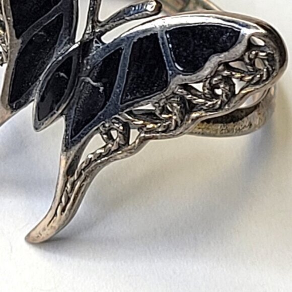 Silver and Onyx Butterfly Ring 925 Sterling Silver, Butterfly Filigree Ring 8.5 - Picture 3 of 11